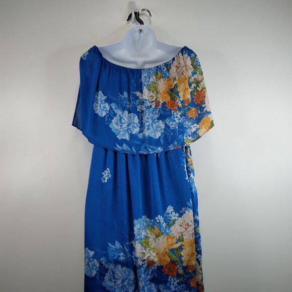 ZARA Cold shoulder Floral Blue Maxi Dress Lined Size L - Picture 9 of 14